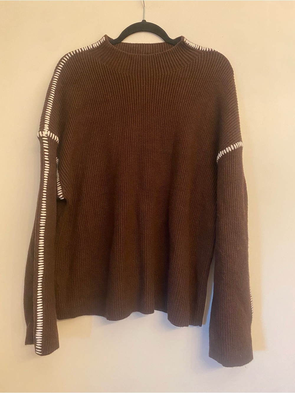 Brown Crewneck Sweater with Contrast Stitching